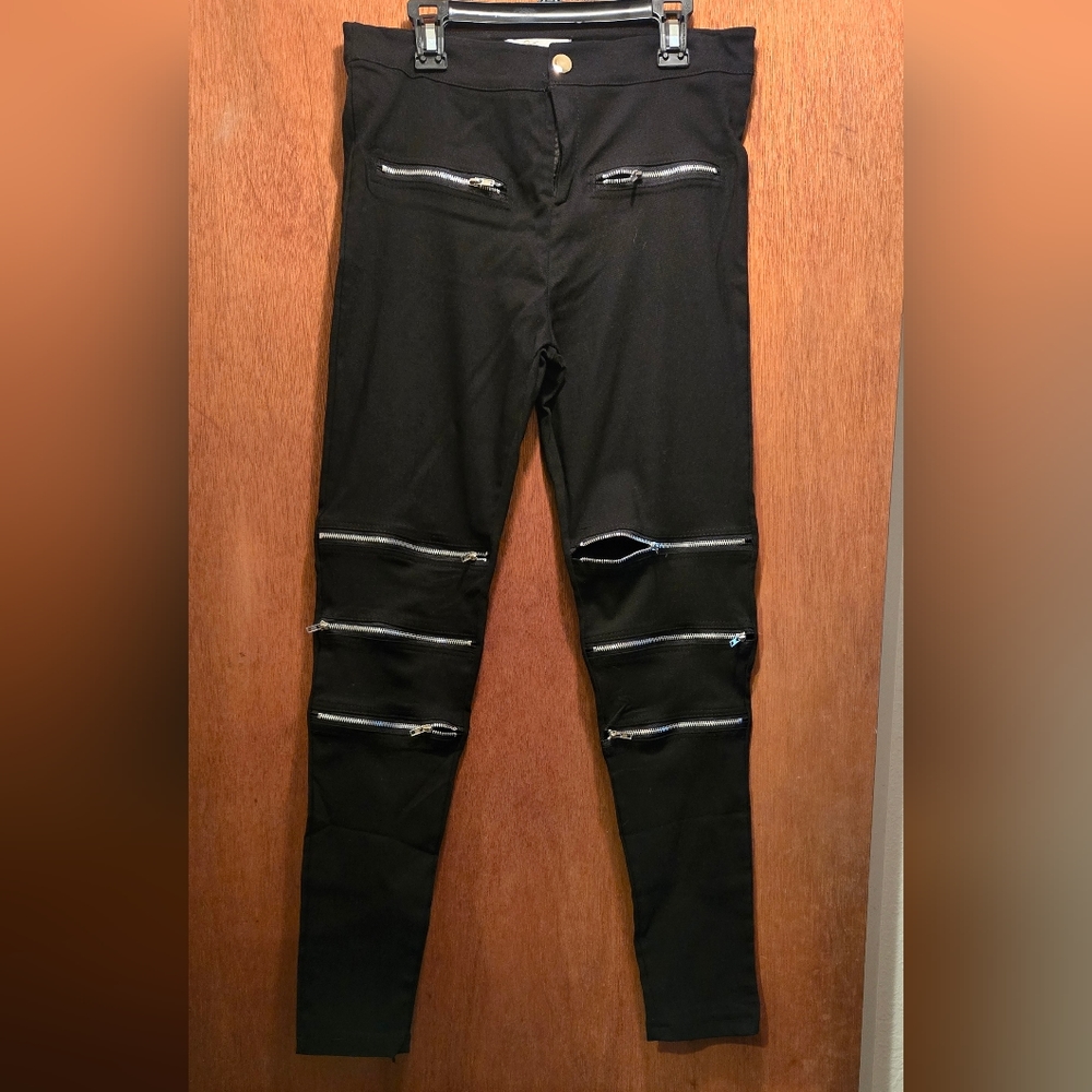 Aiweiyi Black Zipper Detail stretch Jeans szS